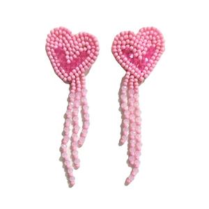 Pendientes de Corazón con Cuentas Bordadas, Estilo Étnico, Hechos a Mano en India, Color Personalizado, para Mujeres y Niñas, para el Día de San Valentín - Product Image 4
