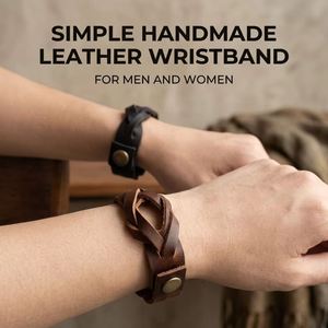 Handmade Genuine Leather Braided Waterproof Button Closure Wristband Variety of Brown For <b>Men</b> Leather Polyesters <b>Cords</b> - Product Image 2