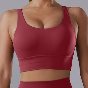 Soutien-gorge de sport pour femme, dos nageur, col ras du cou, avec coussinets amovibles, maintien moyen, couleur unie, respirant, séchage rapide, pour le yoga - Product Image 3