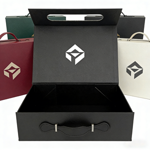 Caja de Regalo Magnética Rígida Plegable Grande, Caja de Cartón Plegable Personalizada, Embalaje de Lujo Negro con Asa, Recubrimiento UV para Calcetines - Product Image 1