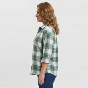 Camisa de Franela a Cuadros Verde para Mujer, Manga Larga, Cuello con Botones, Corte Regular Informal, con Bolsillos, Ropa de Invierno, Camisas para Dormir - Product Image 4