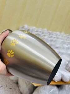 Urne funéraire pour animaux de compagnie en étain argenté avec empreintes de pattes dorées, conteneur de crémation pour animaux, design personnalisable, capacité de 200-220 pouces cubiques - Product Image 3