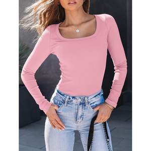 2025 femmes à manches longues côtelé hauts en tricot basique culture t-shirts avec col carré automne tenues mode vêtements décontracté basique chemises - Product Image 4