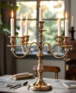 Gold Plated 5-Arm Metal Candelabra 2 Taper Candle Holders <b>Tall</b> Shape Home Wedding Easter <b>Table</b> Lighting Decorations Christmas - Product Image 2
