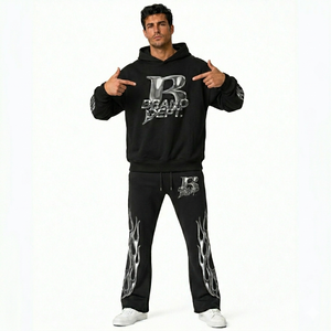 Conjunto Deportivo Personalizado de Alta Calidad en Algodón, Pantalones Deportivos Acampanados y Sudadera con Capucha, Ropa Urbana para Hombre, Camiseta con Lavado Ácido, Conjunto Unisex - Product Image 5