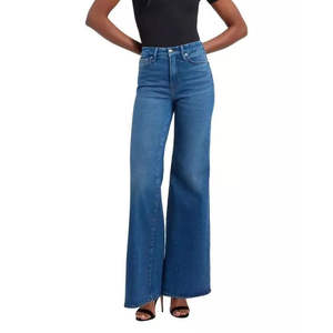 Pantalon cargo en jean droit tendance, taille élastique, coupe ample, longueur intégrale, bleu uni, décontracté, respirant, écologique, délavage sable - Product Image 1