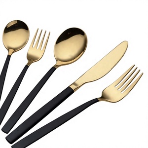 Juego de cubiertos moderno de 5 piezas en acero inoxidable negro mate con baño de oro, ecológico, para la cena, para la cocina, para bodas. - Product Image 2