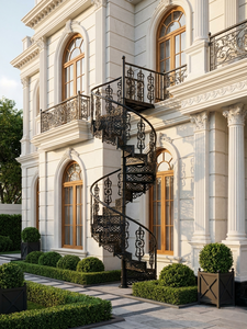 Escalier en colimaçon décoratif en fer forgé de style européen avec rampe en fer forgé pour usage extérieur dans les villas, les balcons, les porches, les centres commerciaux et les halls - Product Image 5