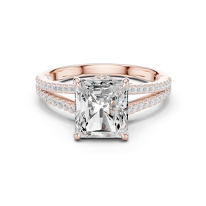 Anillo de Diamantes y Esmeralda con Engaste de Oro Fino y Diseño de Espiga Dividida - Product Image 1