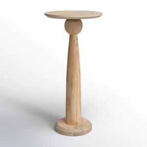 Mesa de Centro Artesanal con Pedestal Esculpido, Base Cónica y Tapa Redonda, Compacta, para Salas de Estar Contemporáneas - Product Image 6