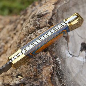 Couteau de poche tactique de chasse EDC à double action, lame en acier Damas haute dureté, couteau pliant de camping extérieur gravé - Product Image 5