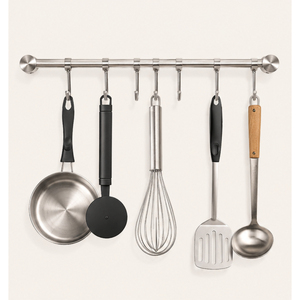 Stainless Steel Wall Mounted <b>Kitchen</b> Utensil Rack Space-Saving Rail System with Sliding <b>Hooks</b> for Pots Pans & Cooking Tools - Product Image 2