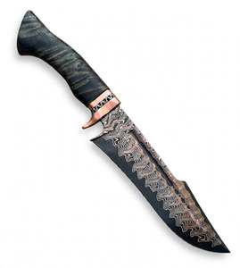 Couteau utilitaire personnalisé en acier damas cuivré, pointe clip, avec bolster en cuivre et manche en bois de burl - Product Image 1