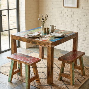 DIVADI <b>Dining</b> <b>Table</b> Melanie Style KD Leg Square Model Reclaimed Boat Wood Sustainable Design EcoFriendly <b>Foldable</b> Indoor Outdoor - Product Image 6