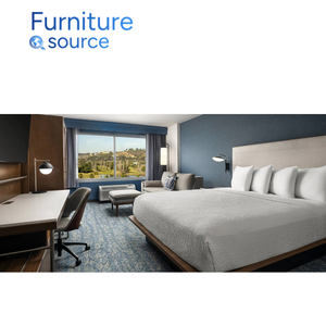 Moderno roble madera y metal portátil Hotel dormitorio conjunto otomano | Courtyard Marriot Project Commercial Hotel Furniture - Product Image 2