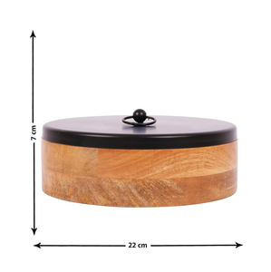 Mango Wood Casserole Chapati Box Food Storage and Container With Steel <b>lid</b> and tongs and kitchenware and use - Product Image 2
