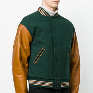 Chaqueta Universitaria de Marca, Cuerpo de Lana con Mangas de Cuero, Estilo Letterman de Béisbol, Color Único y Elegante Negro y Azul Rey, Talla XL - Product Image 3