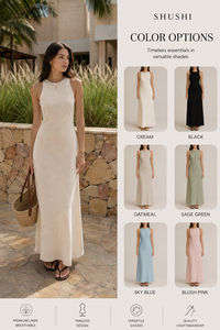 Elegante Vestido Maxi de Algodón para Mujer, Estilo Casual para Vacaciones, Cuello Redondo, Sin Mangas, Espalda Descubierta, Transpirable, Cintura Natural, Corte Recto - Product Image 2