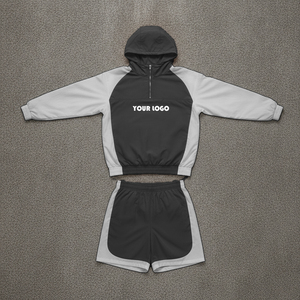 Custom Logo <b>Embroidery</b> 100% Cotton Plus Size Solid Men Streetwear Windbreaker Tracksuit <b>Set</b> Retro Hip Hop Summer Outfits - Product Image 4