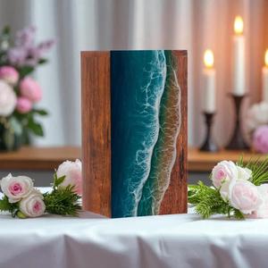 Ocean Wave Resin Cremation Urn Handcrafted Rosewood <b>Memorial</b> <b>Box</b> handmade creamation urn <b>box</b> - Product Image 3