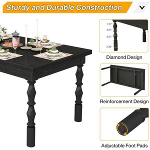 Mesa de Comedor Rectangular de Madera Moderna Estilo Farmhouse 62 para 4-6 Personas, Mesa de Cocina Negra, Mesa Grande para Comedor - Product Image 6