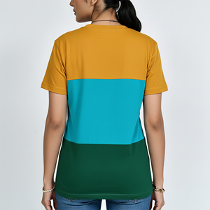 Camiseta de Mujer de Alta Calidad, Manga Corta, Cuello Redondo, Corte Regular, con Apliques de Bloques de Color, 100% Algodón, Ecológica, para Verano - Product Image 2