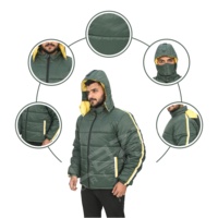 Manteau d'hiver pour homme en duvet vert avec rayures jaunes, fermeture éclair à capuche, veste décontractée en polyester épais