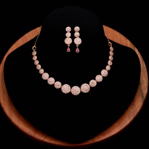 Baby Pink <b>Ruby</b> Pink <b>Necklace</b> Set 22K Gold Plated Vintage IGI Certified Wedding Bridal Jewelry with Earrings - Product Image 1