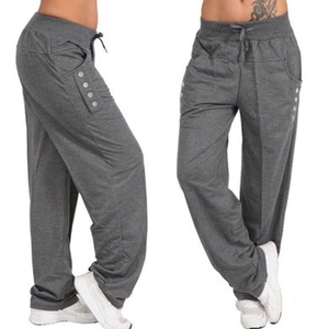 High Waist Loose Fit Harem Pants With Button Detail Drawstring Closure Full Length Solid Color Casual Women's Knitted Pants - Product Image 4