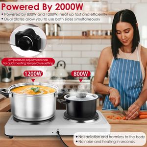 Table de cuisson électrique portable 2 brûleurs 2000W, plaque chauffante électrique en verre avec commande par bouton et réglage progressif de la température - Product Image 6