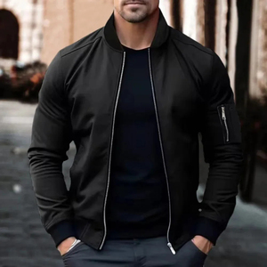 Chaqueta Bomber Azul Marino para Hombre, Corte Ajustado, Marca Mego Industry, con Cierre, Patrón Geométrico, Casual, Resistente al Viento, Transpirable, de Lona, para Otoño - Product Image 4