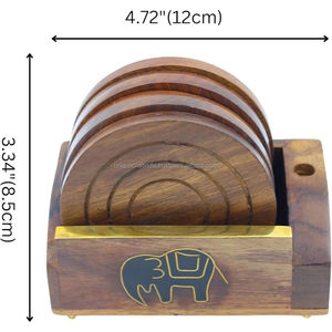 Ensemble de dessous-de-verre en bois de manguier avec support |   Sous-verres carrés faits à la main |   Décoration de table rustique et naturelle - Product Image 5