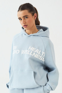 Ensemble de survêtement décontracté en molleton pour femme, bleu clair, avec sweat à capuche oversize à motif et pantalon de survêtement large, deux pièces, vêtements de sport et de détente, vente en gros - Product Image 4