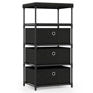 Industrial Wood Top Metal Frame Anti-Tipping 3-Drawer Fabric Storage <b>Cabinet</b> Removable Foldable Drawers <b>Rustic</b> Bro Living Room - Product Image 1