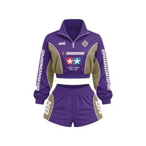 Conjunto Deportivo para Mujer de la Marca [Nombre de la Marca], Color Morado y Dorado en Contraste, Chaqueta con Cierre de Cremallera, Pantalones Cortos, Ropa Deportiva de Manga Larga para Todas las Temporadas - Product Image 1