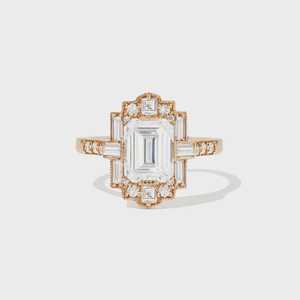 2mm Art Deco Engagement <b>Ring</b> 14K Solid Gold <b>Emerald</b> Princess Baguette Round Lab Grown Diamond Luxury Wedding Anniversary Jewelry - Product Image 5