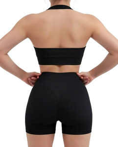 Conjunto Deportivo de Dos Piezas para Mujer, Shorts de Punto Negros de Cintura Alta, Ropa Deportiva para Yoga, Sin Costuras, de Secado Rápido - Product Image 1
