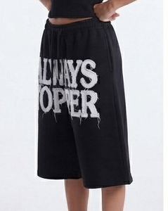 Wholesale Oversized <b>Long</b> Sweat <b>Shorts</b> <b>Women's</b> Cotton Fleece Baggy <b>Shorts</b> 420 GSM French Terry Distressed Embroidery <b>Short</b> Pants - Product Image 3