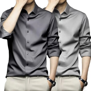 Chemise à manches longues orange X-6XL pour hommes, luxueuse, résistante aux plis et sans repassage, chemise décontractée solide pour les affaires - Product Image 1