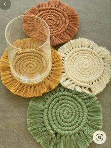 Coaster Fabric Table <b>Mats</b> Bohemian Style With Fringe Edge 400mm Diameter Washable Placemats - Product Image 6
