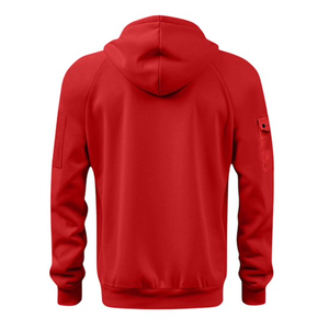 <b>Men's</b> <b>Red</b> Hooded Quarter Zip Fleece <b>Sweatshirt</b> With Pockets Regular Fit Casual Autumn Wear - Product Image 2