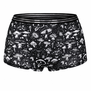 Lot de 3 culottes courtes gothiques imprimées pour femmes, noires, en spandex tricoté respirant, taille mi-haute, à motifs, sans couture à la taille, séchage rapide - Product Image 3