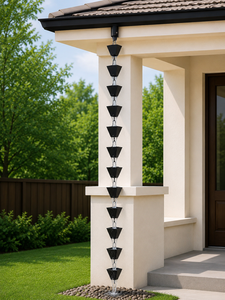 Chaîne de pluie en cuivre haut de gamme, décorative pour extérieur, faite à la main, finition polie, contrôle du débit d'eau, pour jardin, design personnalisable - Product Image 6