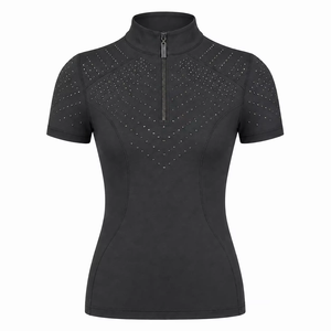 Chemises de concours d'équitation à manches courtes pour femmes, respirantes, de haute qualité, avec strass - Product Image 5