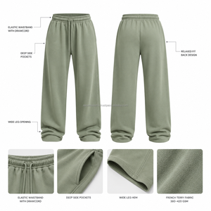 Pantalon large décontracté pour femme, en molleton de coton 450 GSM, idéal pour un usage quotidien, collection Premium 2026, doux, confortable, taille élastique - Product Image 4