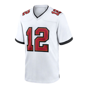 Unisex American Football Uniform White Jersey Red 12 Number Black <b>Padded</b> Pants V-<b>Neck</b> Short Sleeve Athletic Fit Quick Dry - Product Image 3