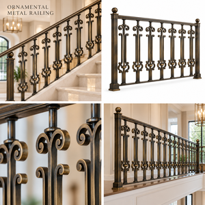 Rampe d'escalier en bronze antique avec balustrade, accents festonnés inspirés des fleurs et poteaux à embouts sphériques pour intérieurs - Product Image 5