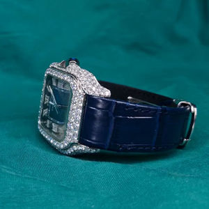 Reloj de Cuarzo con Moissanita, Esfera Cuadrada, Caja de Acero Inoxidable, Correa de Cuero, Reloj de Pulsera de Lujo para Hombre - Product Image 1