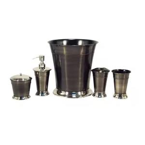 Ensemble d'accessoires de salle de bain en métal exclusif : boîte à mouchoirs, distributeur de savon liquide, porte-savon, porte-brosse à dents, poubelle – Idéal pour hôtels et maisons - Product Image 1