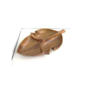 Plateau de service en bois poli fait main en forme de feuille, 3 compartiments, écologique, pour snacks et condiments, ustensile de cuisine moderne - Product Image 2
